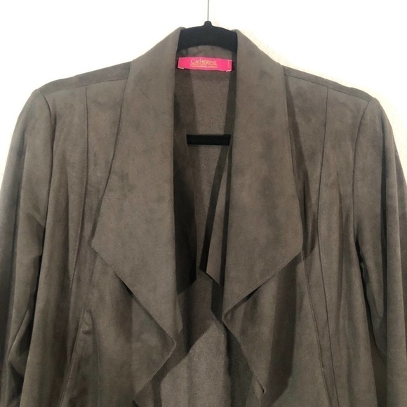 Catherine Malandrino Olive Green Faux Suede Cascade Open Front Jacket Petite S - Picture 3 of 12